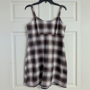 Hollister Plaid Midi Dress in Brown and Cream